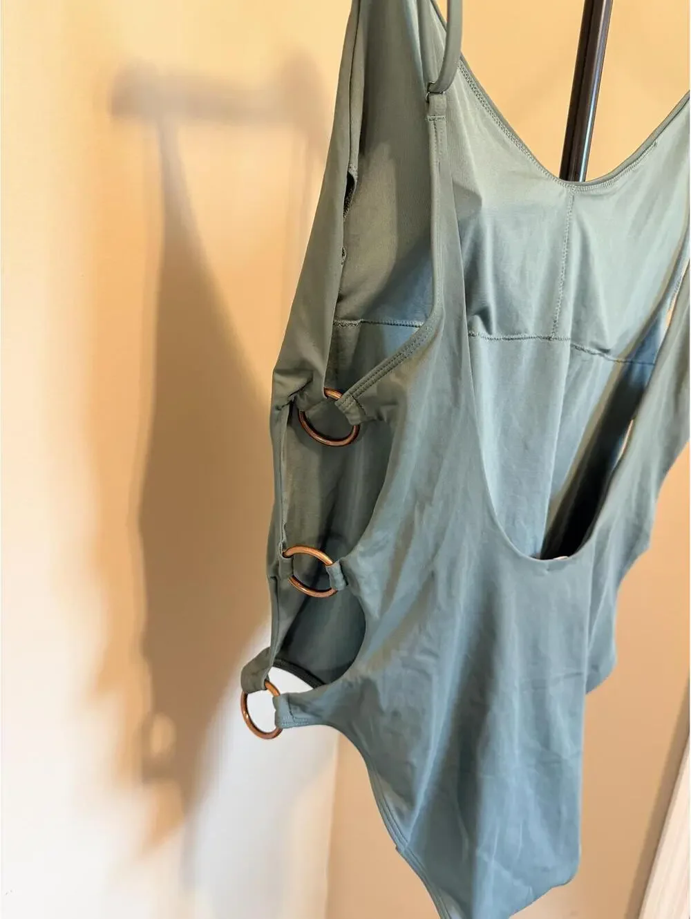 Aerie Sage Green Cutout One Piece Swimsuit XL Ring Detail Side Cut Bathing Suit